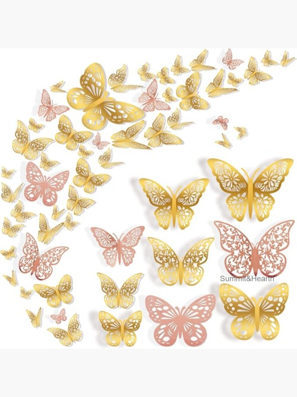 72 Piece 3D Butterfly Wall Decor Set, Waterproof Cardboard, Laser Cut